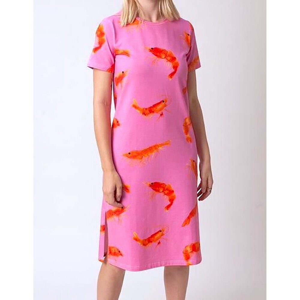 Rachel Antonoff Sammy Tee T Shirt Dress Midi Pink Shrimp Prawn Print XS